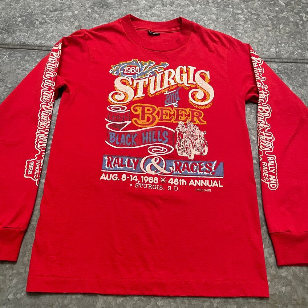 Vintage 1988 Sturgis Black Hills Motorcycle Rally Long Sleeve Shirt M 80s Biker